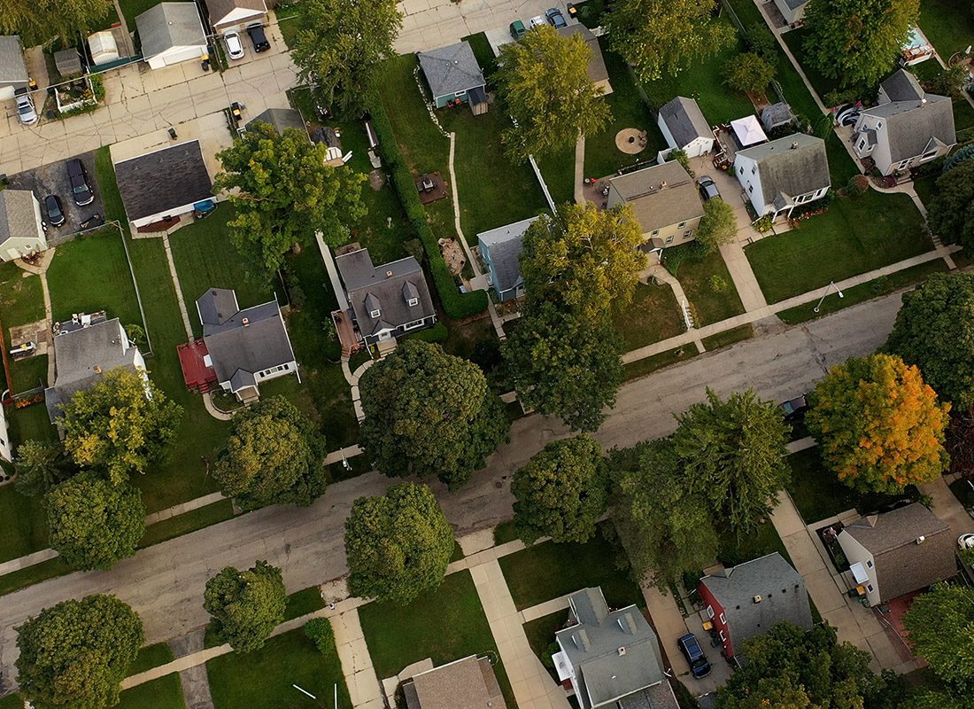 Wheeling, IL - Aerial View of Suburban Homes With Trees